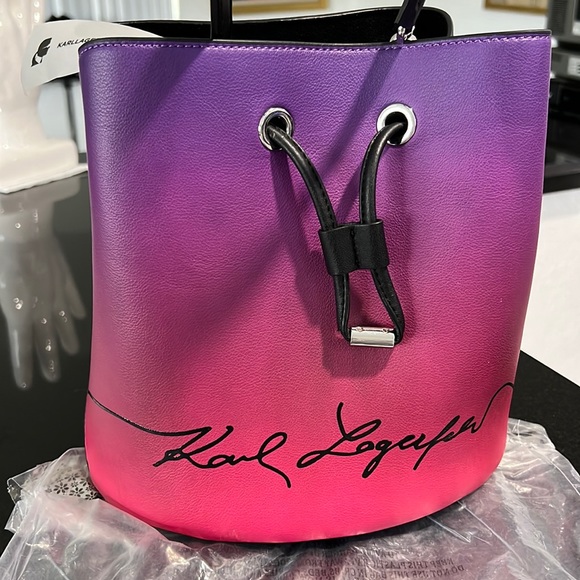 Karl Lagerfeld Handbags - - KARL LAGERFELD ADELE FUSCHIA COMBO BUCKET BAG.